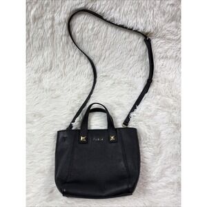 Furla Afrodite Mini Tote Pebbled Leather Crossbody Black Gold Studs